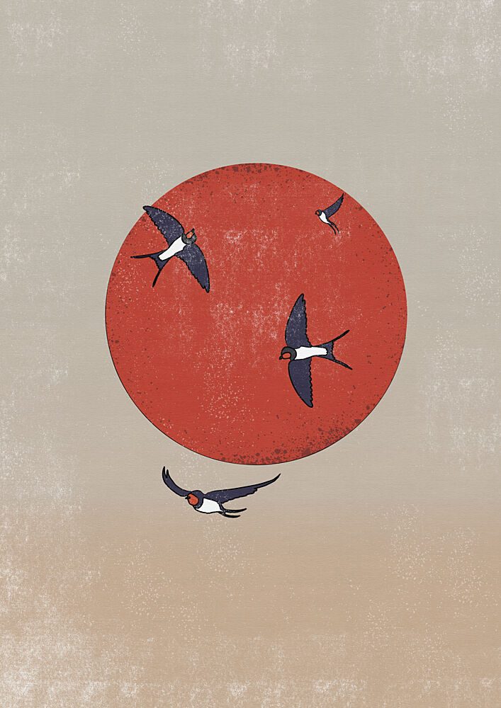 Swallows over Red Sun art print by Nicholas for $57.95 CAD
