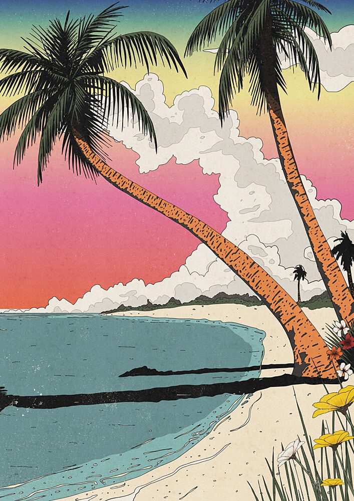 Vibrant Tropical Beach Sunset art print by Nicholas for $57.95 CAD