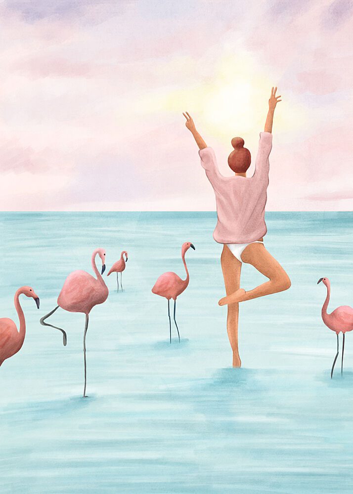 Tropical Flamingo Woman art print by Flow Line for $57.95 CAD
