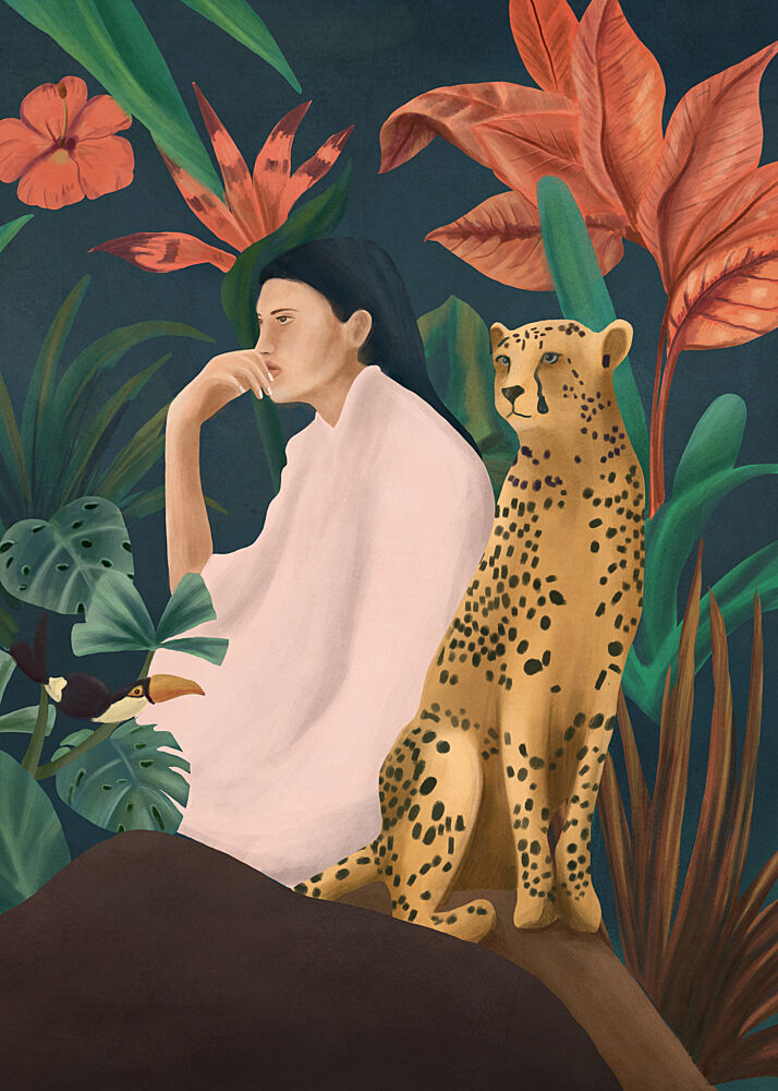 Thoughtful Woman Jungle Cheetah art print by Flow Line for $57.95 CAD