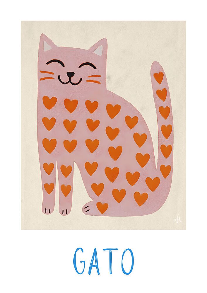 Happy Heart Cat art print by Merel Takken for $57.95 CAD