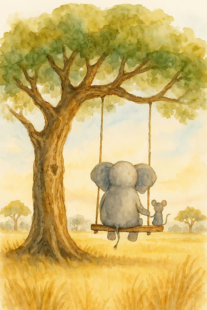 Elephant Mouse Tree Swing art print by Natalie Bruns for $57.95 CAD