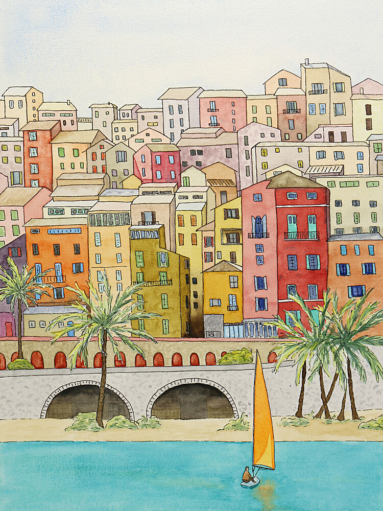 Colorful Coastal Village art print by Natalie Bruns for $57.95 CAD