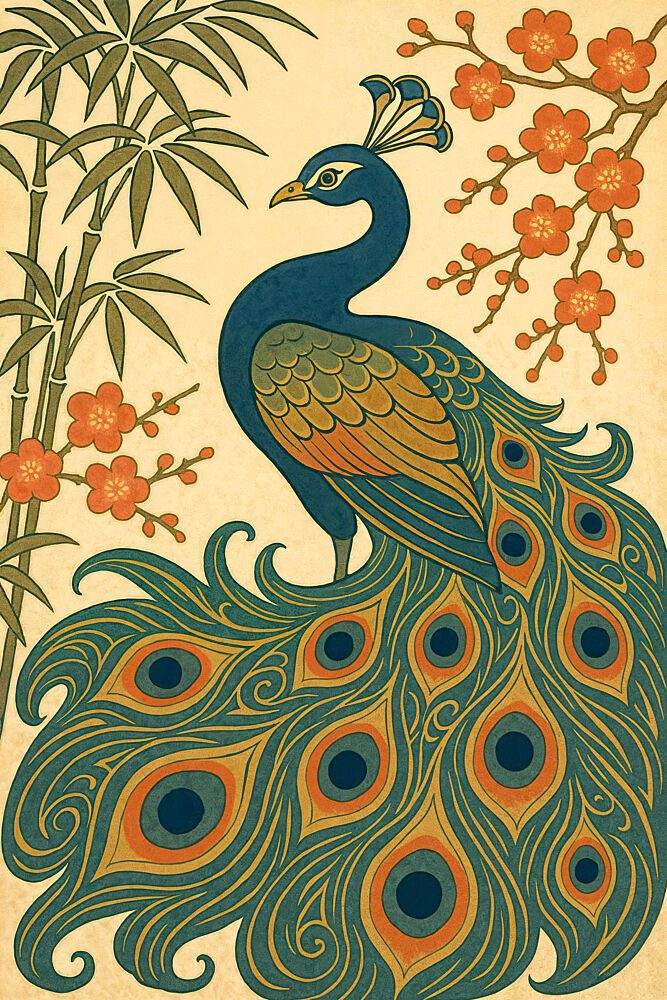 Elegant Peacock Plum Blossoms art print by Natalie Bruns for $57.95 CAD