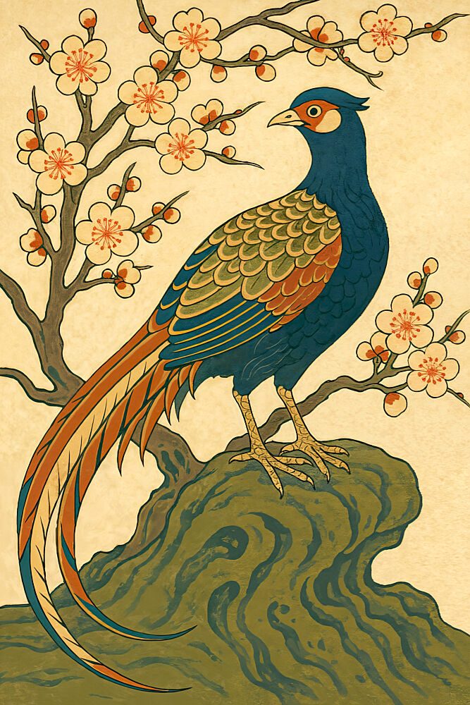Blue Pheasant and Blossoms art print by Natalie Bruns for $57.95 CAD