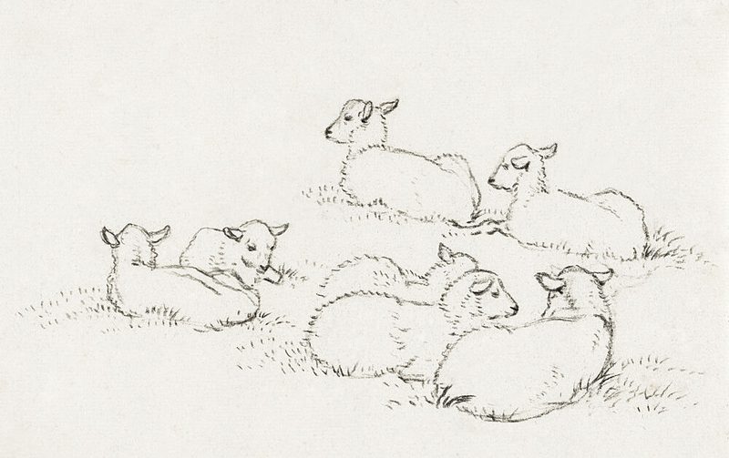 Six Lying Lambs 1820 art print by Jean Bernard for $57.95 CAD