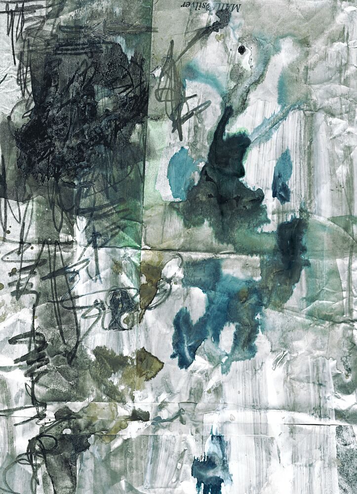 Crumpled Blue Green Abstract art print by Annick for $57.95 CAD