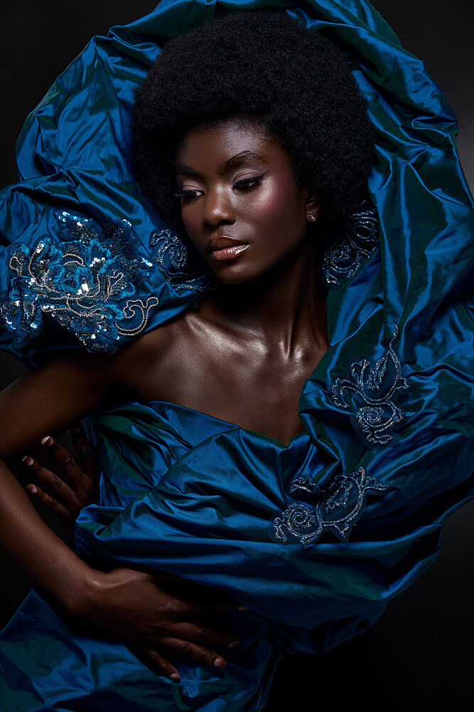 Dramatic Blue Fashion art print by Tatya Lushchyk for $57.95 CAD