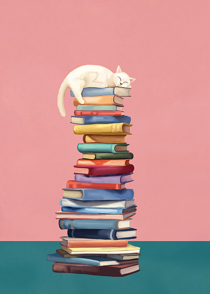 Cozy Cat on Colorful Books art print by Flow Line for $57.95 CAD