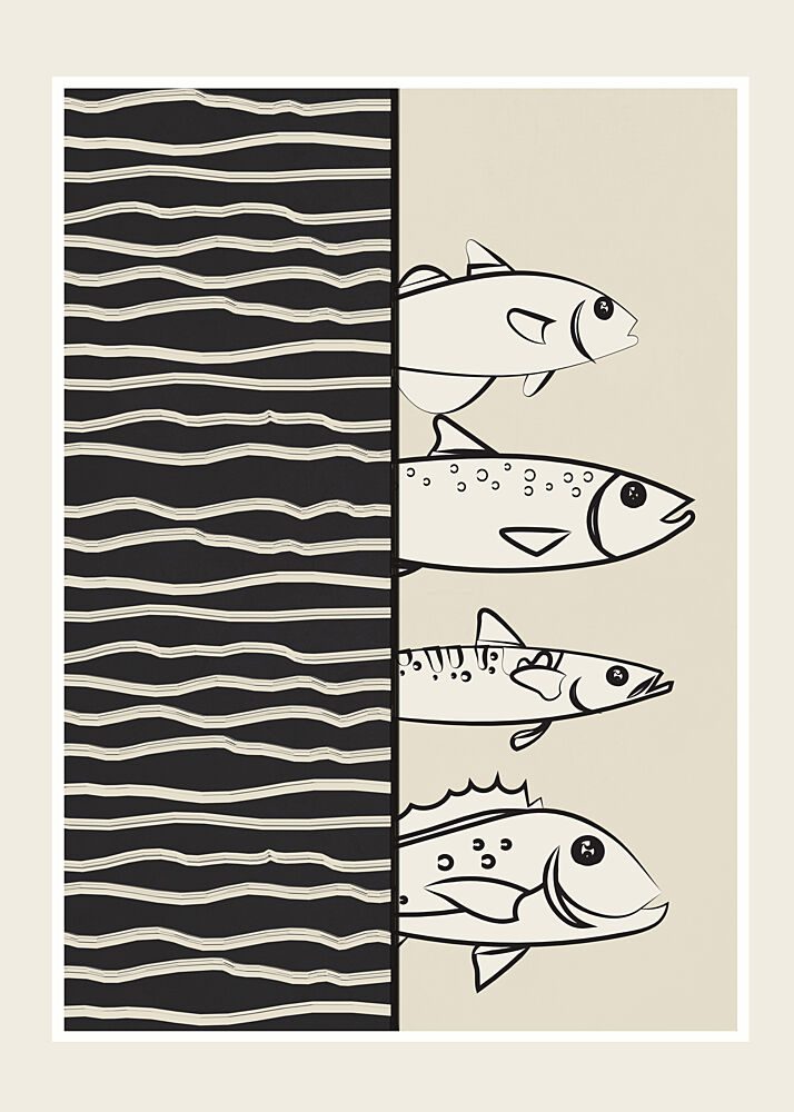 Graphic Swimming Fish art print by Flow Line for $57.95 CAD