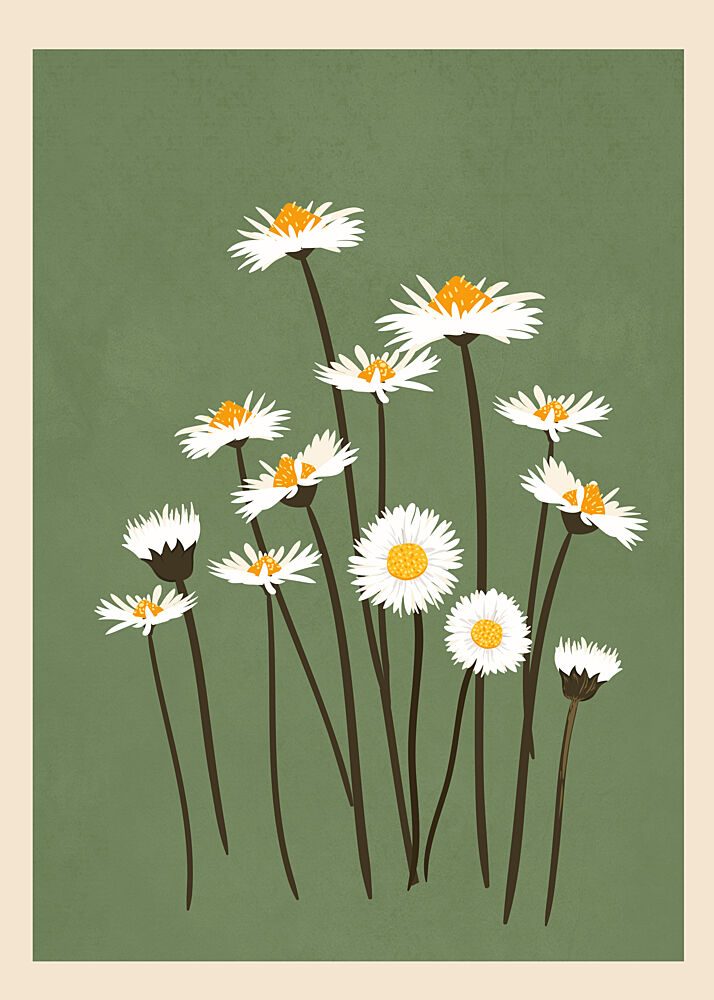 White Daisies on Green art print by Flow Line for $57.95 CAD