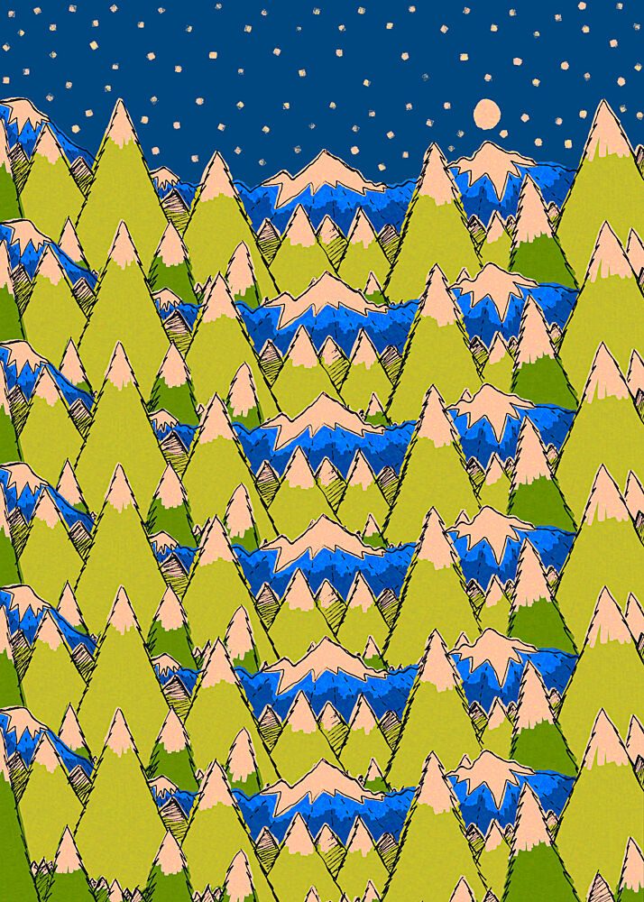 Whimsical Starry Mountains art print by Stephen Wade for $57.95 CAD