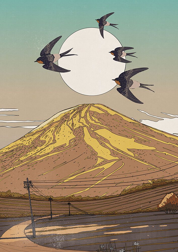 Mount Fuji Swallows Sunset art print by Nicholas for $57.95 CAD