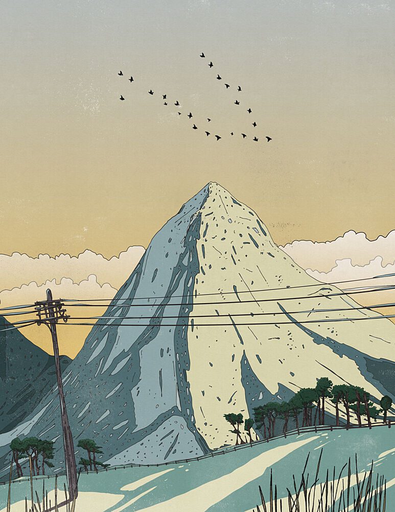 Serene Mountain Migration art print by Nicholas for $57.95 CAD