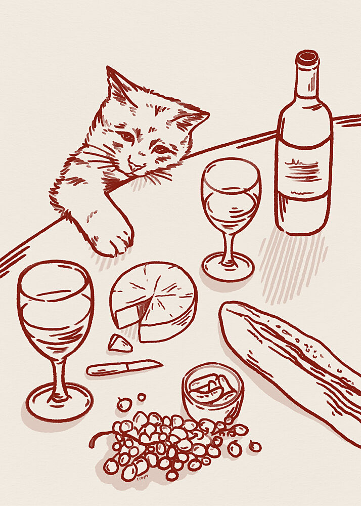 Curious Kitten Wine Table art print by Tara Royle for $57.95 CAD