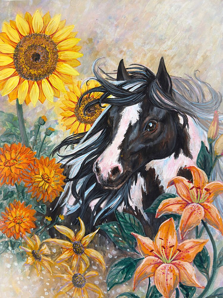 Horse Among Sunflowers art print by Renee Machan Cottagecore for $57.95 CAD