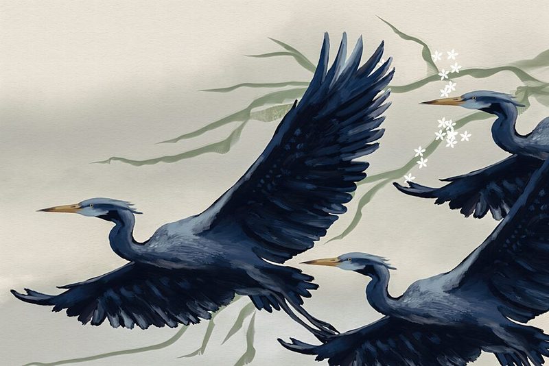 Flying Herons and Blossoms art print by Josie George for $57.95 CAD