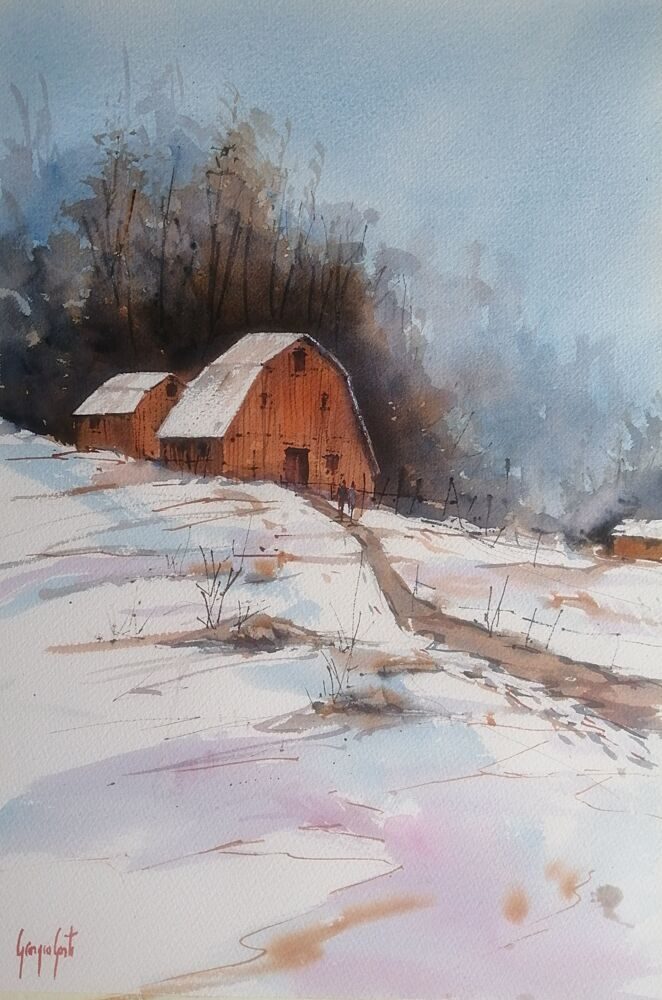 Snowy Country Barn art print by Giorgio Gosti for $57.95 CAD