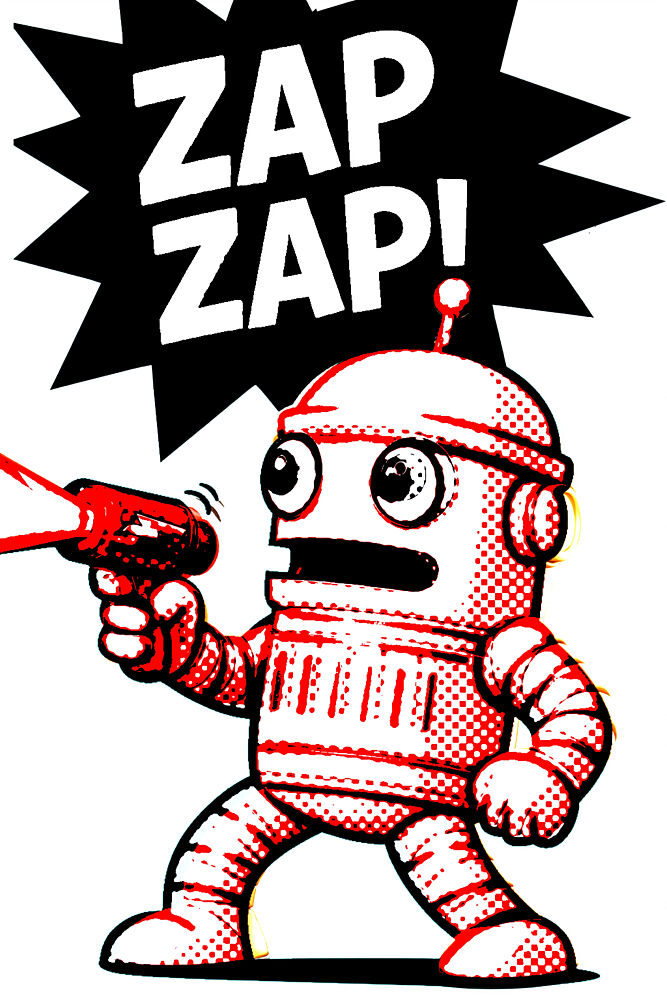 Retro Robot Zap Action art print by Erm for $57.95 CAD