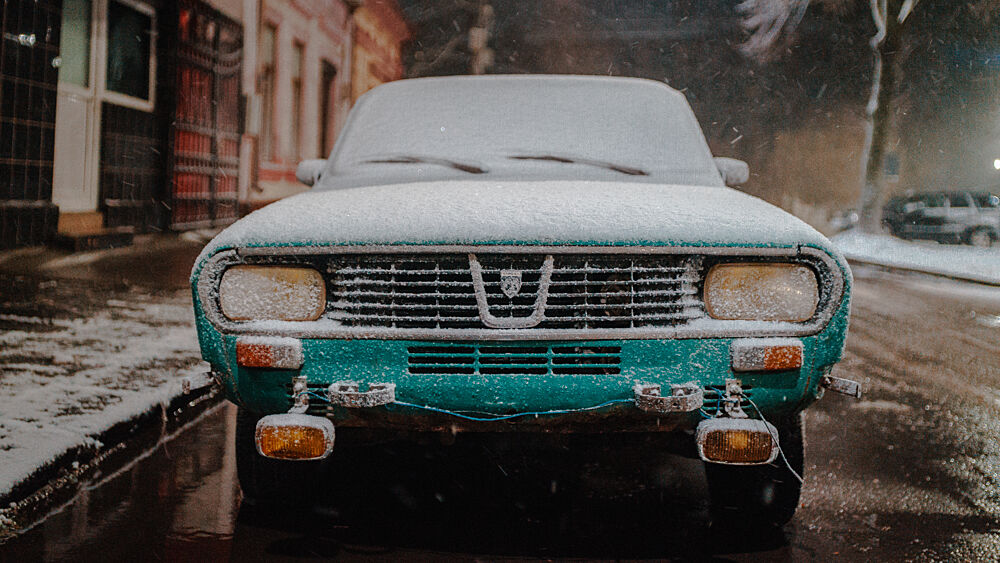 Snowy Vintage Car art print by Sorin Mosescu for $57.95 CAD