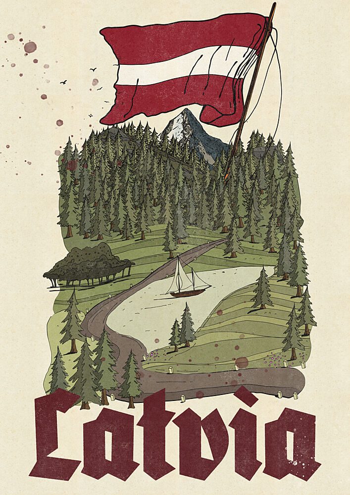 Latvian Flag Mountain Landscape art print by Nicholas for $57.95 CAD
