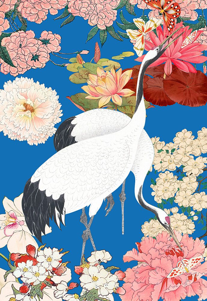 Japanese Cranes Floral Art art print by Marja van den Hurk for $57.95 CAD
