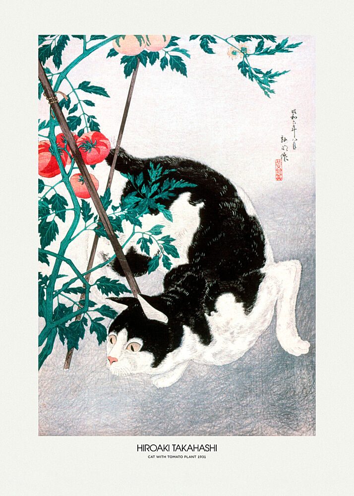 Cat with Tomato Plant 1931 art print by Hiroaki Takahashi for $57.95 CAD