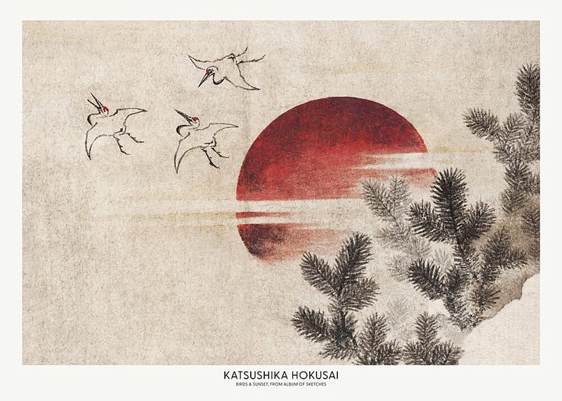 Katsushika Hokusais Birds and Sunset, from Album of Sketches 1814 art print by Katsushika Hokusa for $57.95 CAD