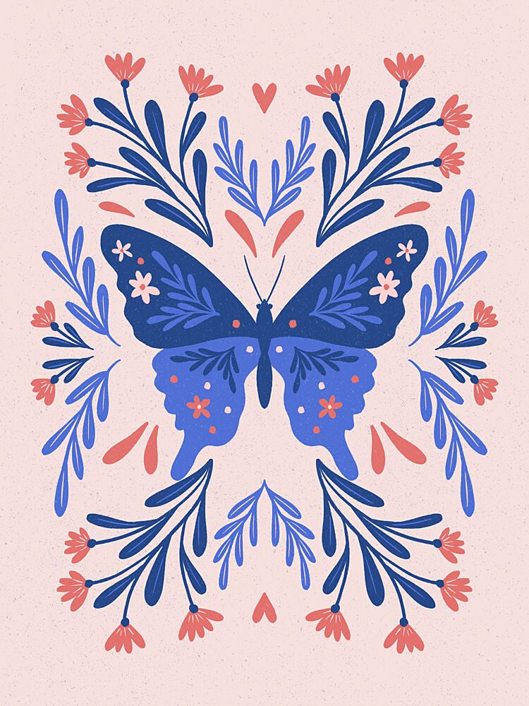 Symmetrical Floral Butterfly art print by Angela Minca for $57.95 CAD