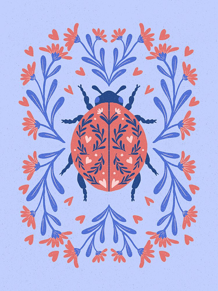 Folk Art Ladybug Wreath art print by Angela Minca for $57.95 CAD