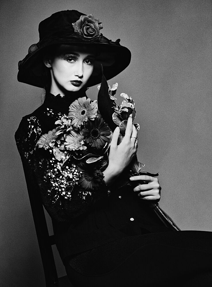 Elegant Lady with Flowers art print by Offer Ellbogen for $57.95 CAD
