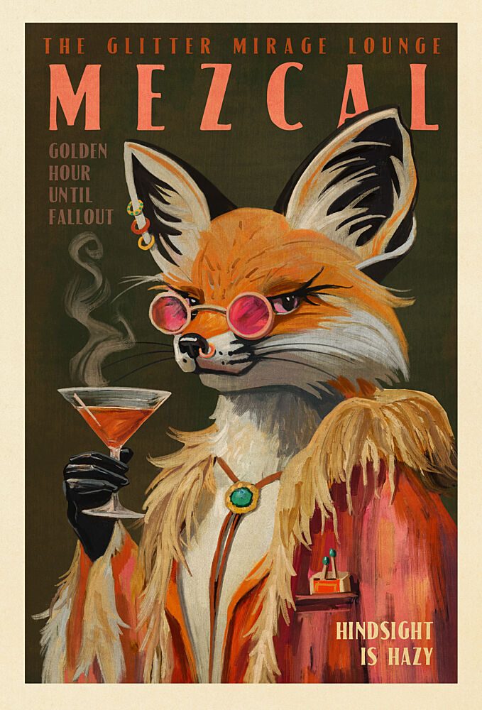 Mezcal Fox Print. Vintage Alcohol Posters and Cocktail Decor art print by The Whiskey Ginger for $57.95 CAD