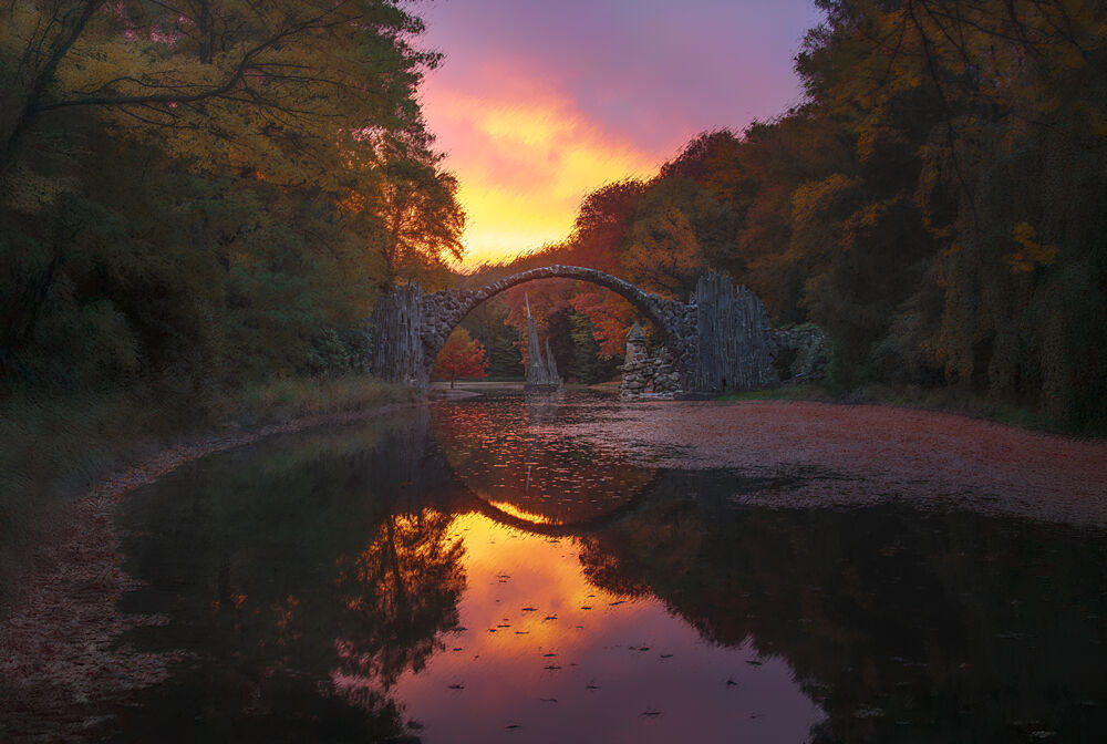 Magic Bridge Sunset Reflection art print by Larry Deng Apa for $57.95 CAD