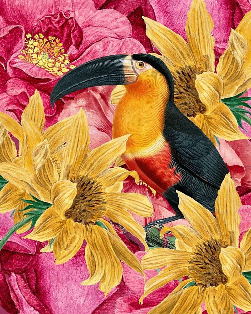 Vibrant Toucan and Flowers art print by Marja van den Hurk for $57.95 CAD