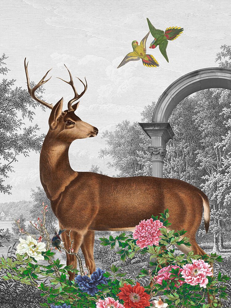 Elegant Deer Garden Scene art print by Marja van den Hurk for $57.95 CAD