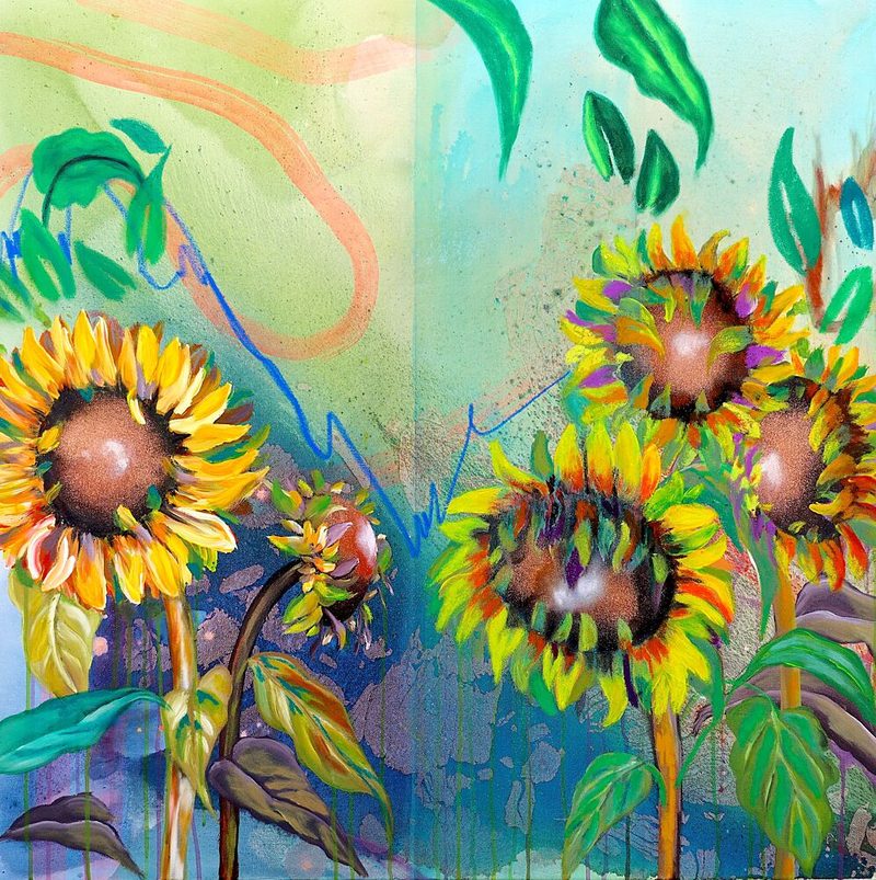 Vibrant Sunflower Blooms art print by Poovi Art for $57.95 CAD