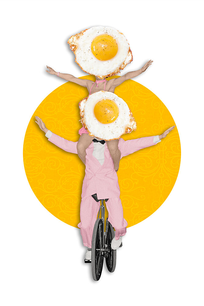 Whimsical Unicycle Egg Stack art print by Marja van den Hurk for $57.95 CAD