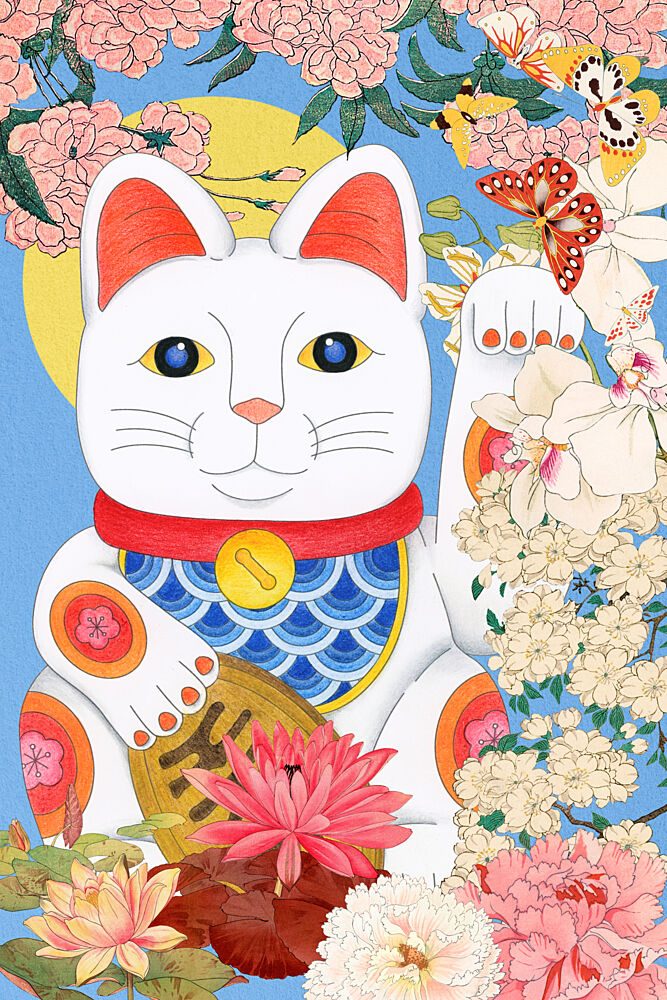 Maneki Neko Floral Charm art print by Marja van den Hurk for $57.95 CAD