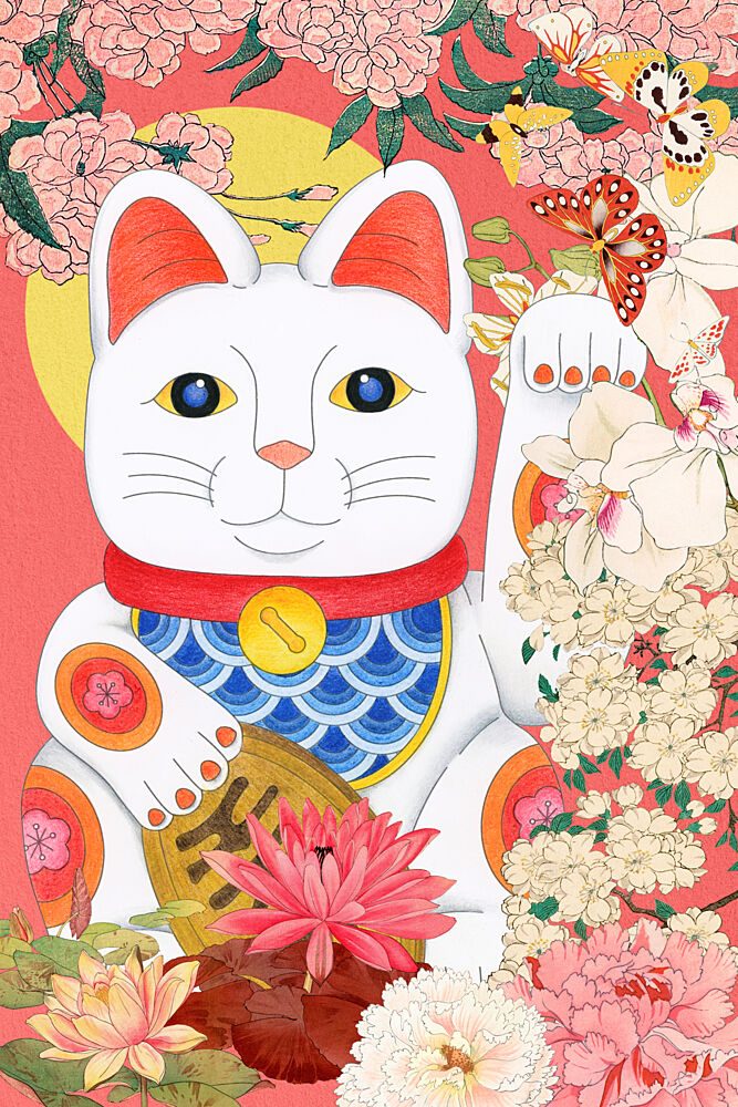 Lucky Cat Floral Fortune art print by Marja van den Hurk for $57.95 CAD