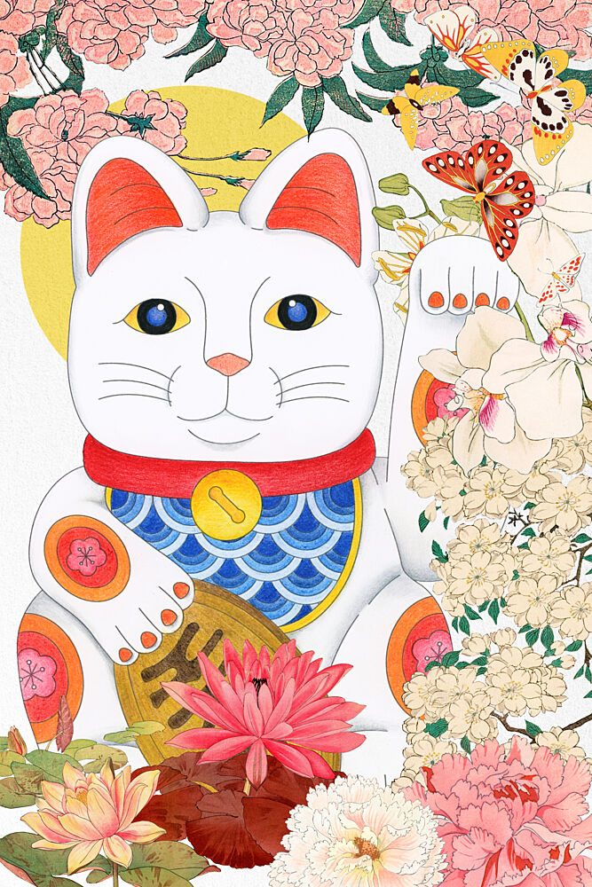 Lucky Cat Floral Fortune art print by Marja van den Hurk for $57.95 CAD