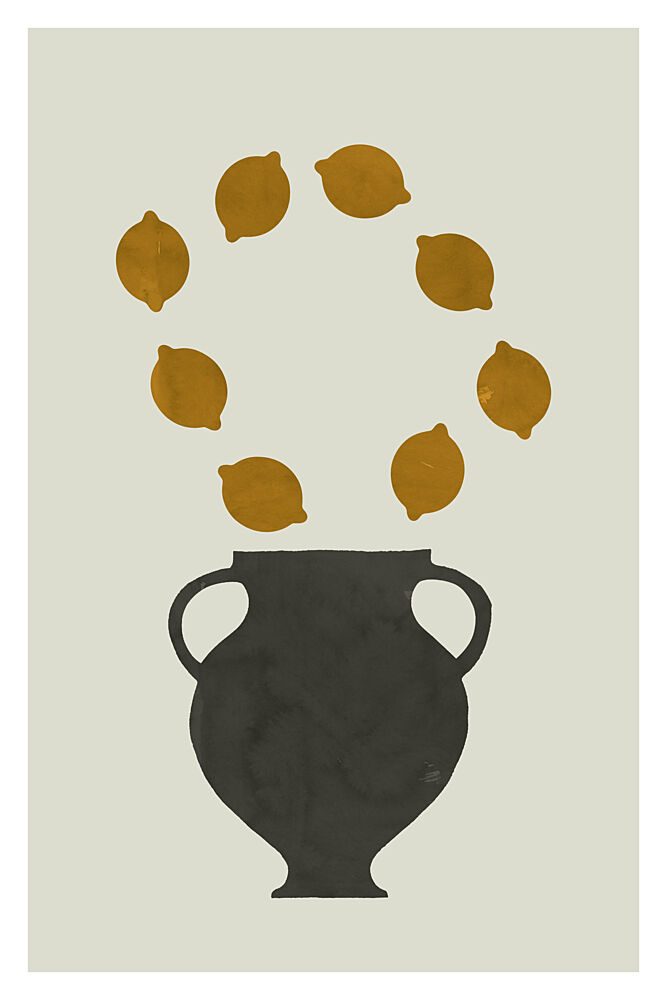 Golden Lemons Black Vase art print by Cartissi for $57.95 CAD