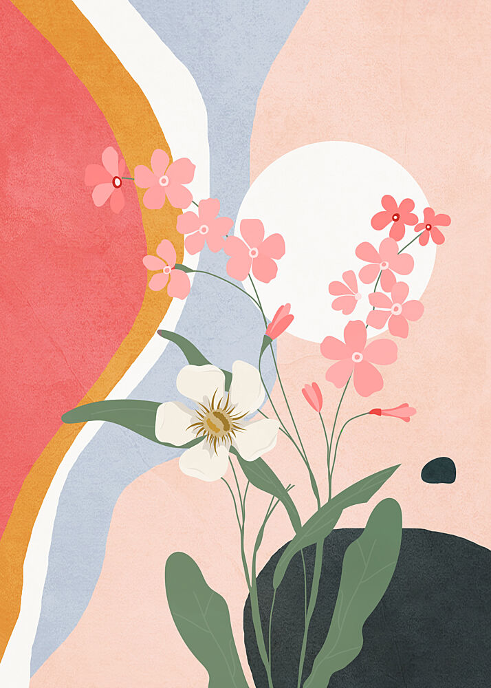 Abstract Pink Flowers art print by Flow Line for $57.95 CAD