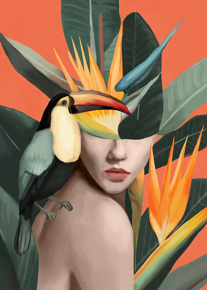 Tropical Woman Toucan art print by Nadjaa for $57.95 CAD