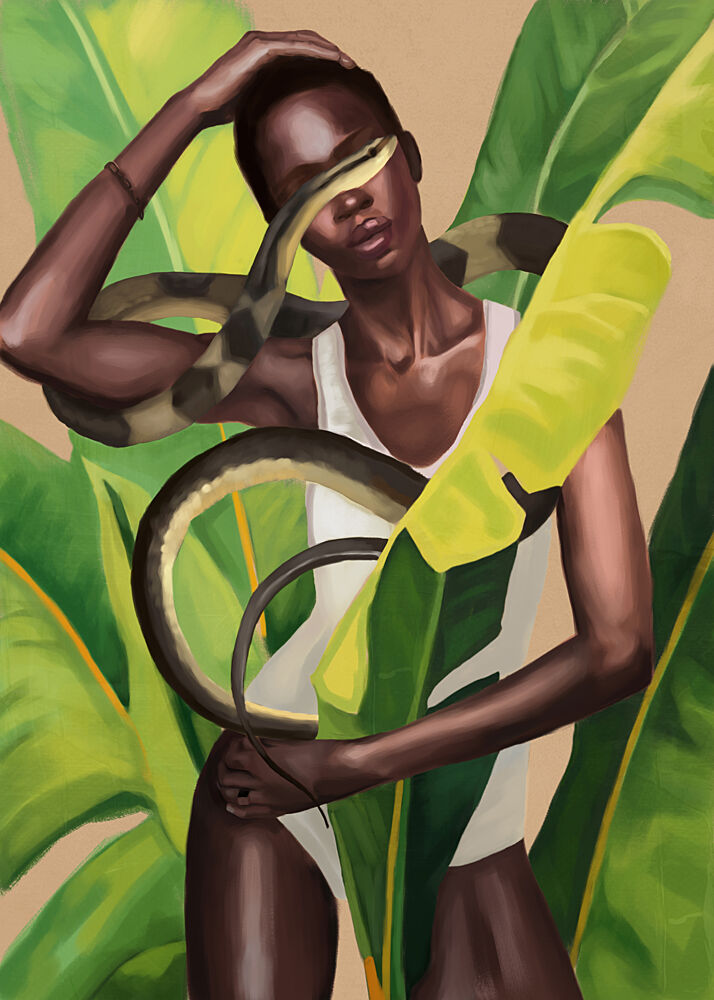 Elegant Woman Tropical Snake art print by Nadjaa for $57.95 CAD
