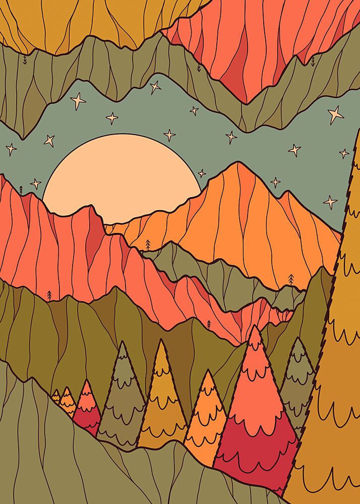 Retro Mountain Sunset art print by Stephen Wade for $57.95 CAD