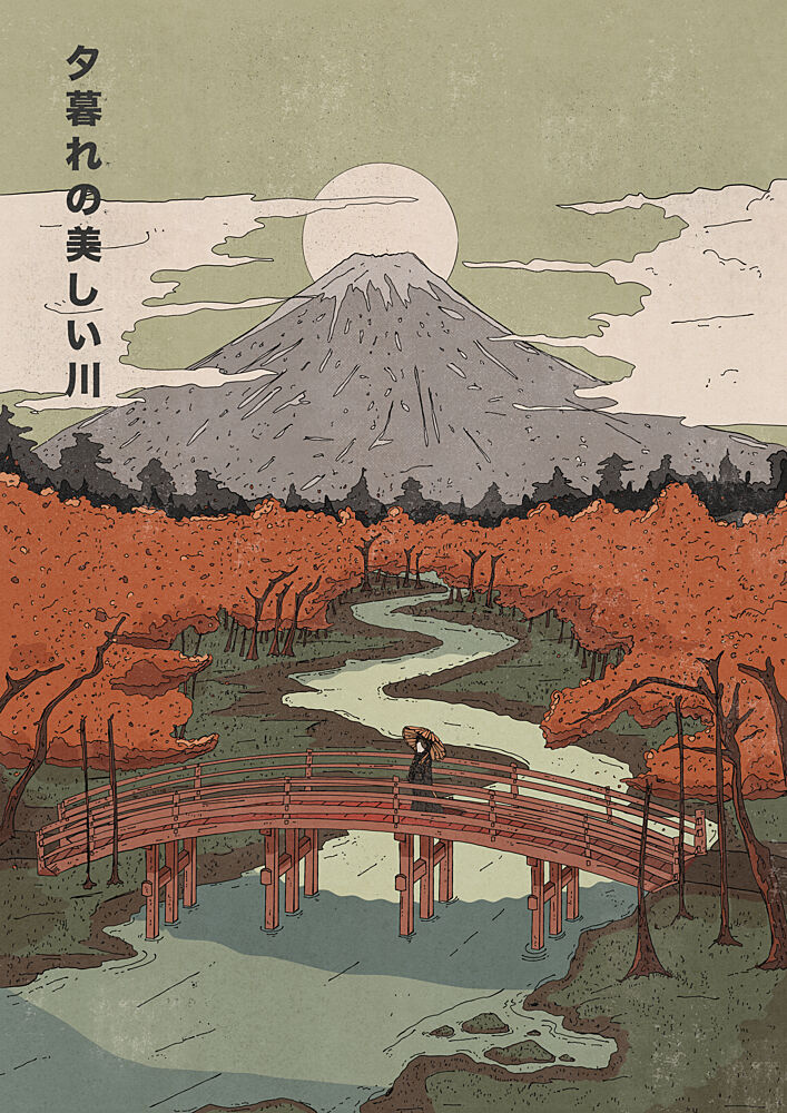 Autumn Fuji Bridge View art print by Nicholas for $57.95 CAD