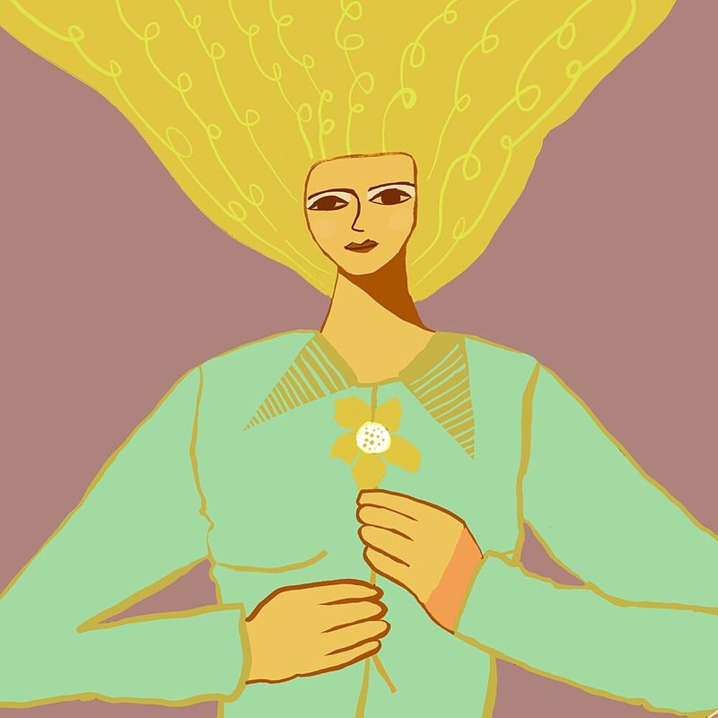 Blonde Woman Holding Flower art print by Sharyn Bursic for $57.95 CAD