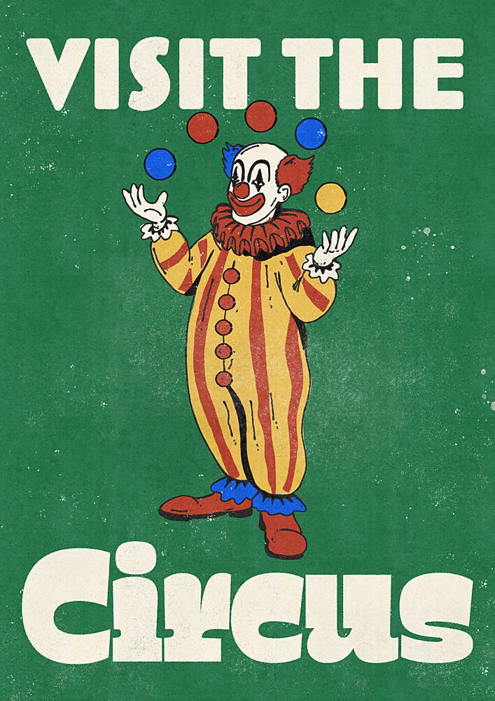 Retro Juggling Clown art print by Nicholas for $57.95 CAD