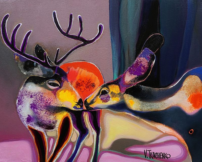 Colorful Loving Deer art print by Victor Tkachenko for $57.95 CAD