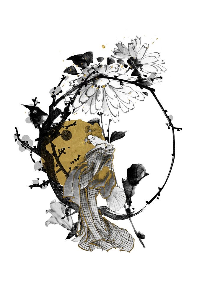 Golden Geisha Plum Blossom art print by Marja van den Hurk for $57.95 CAD